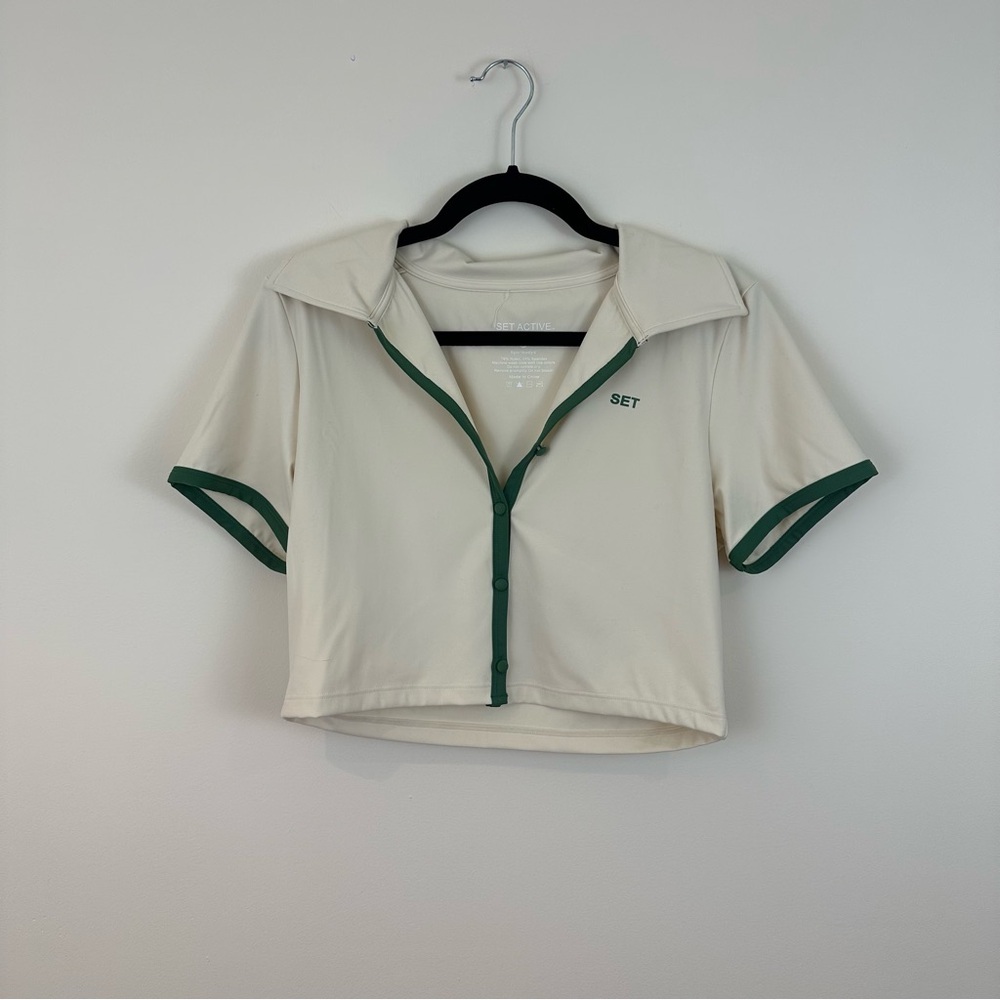Set Active | Cream And Green Button-Up Collared C… - image 2
